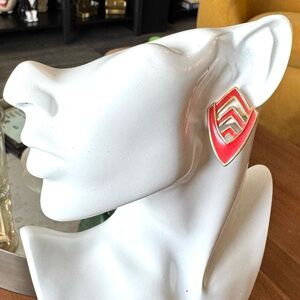 Vintage Marquise Red Chevron Earrings